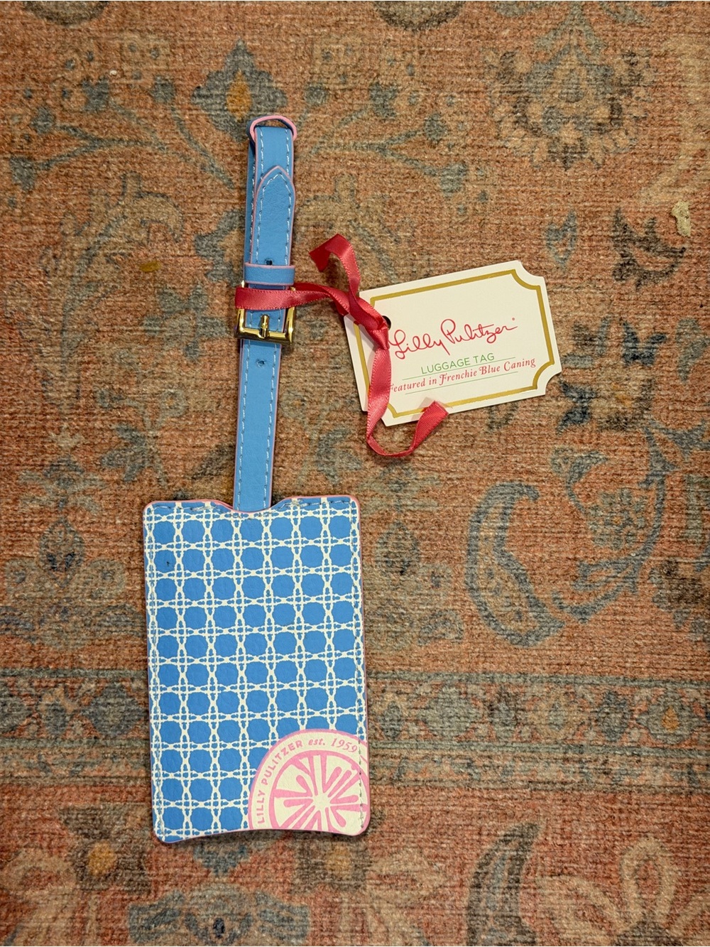 Brand New Lilly Pulitzer Luggage Tag With Pull Down ID in Frenchie Blue Caning - Picture 4 of 7